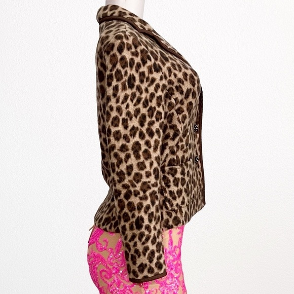 90s Y2K Talbots 100% Merino Wool Leopard Print Cardigan Jacket SZ Petite - Picture 8 of 11